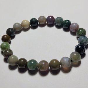 Natural Indian Natural Agate Crystal Beaded Bracelet 8mm 7 1/2" Large